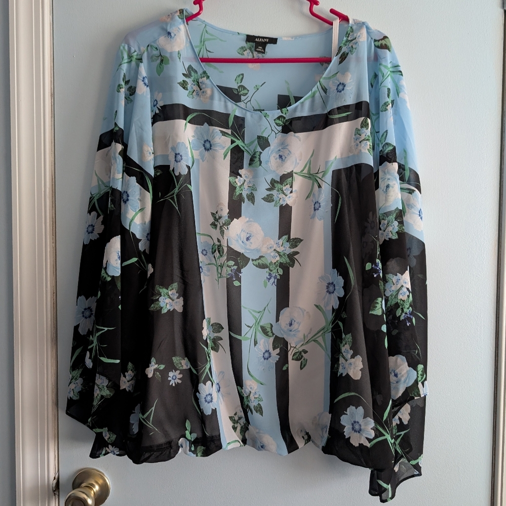 Alfani Floral Blue and Black Women's Top